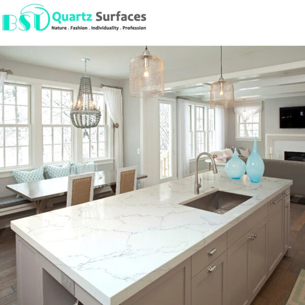 Island Top With Calacatta White & Grey Quartz Slab for Kitchen Countertop Slab Calcutta Quartz Stone For Kitchen Counter Top - Image 6