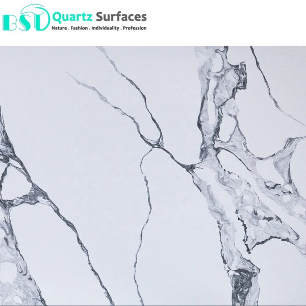 White Engineering Quartz Stone with Black Veins for Countertop - Image 2