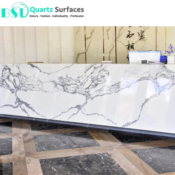 White Engineering Quartz Stone with Black Veins for Countertop