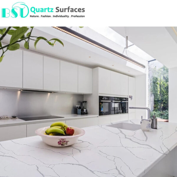 Luxury Stone Countertops Vanity Table Tops Super Jumbo Quartz Marble Lookalike Slabs With Perfect Veins for Sale - Image 4