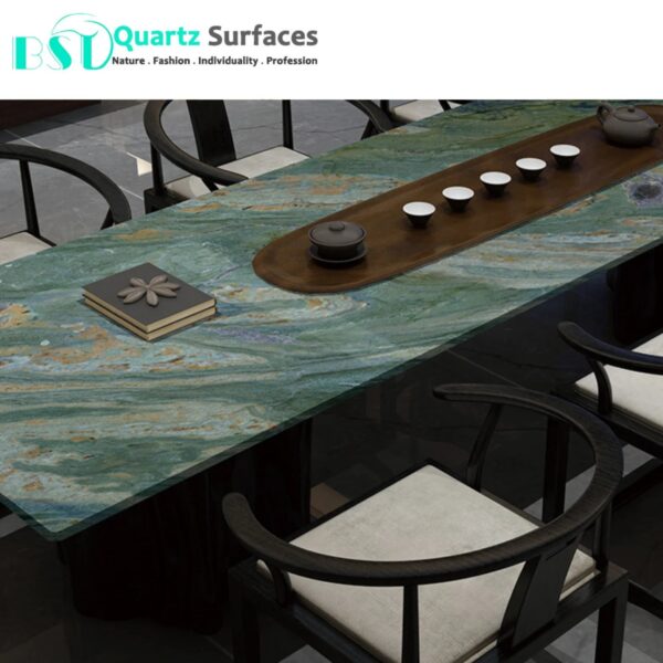 Luxury Modern Green & Gold Sintered Stone Tiles Wall Slab Sintered Stone Ceramic Tiles For Countertop Dining Table Wall Basin