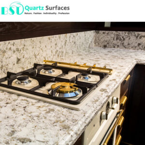 Cheap Prefab Quartz Island Countertops with Multi-Colored Veins
