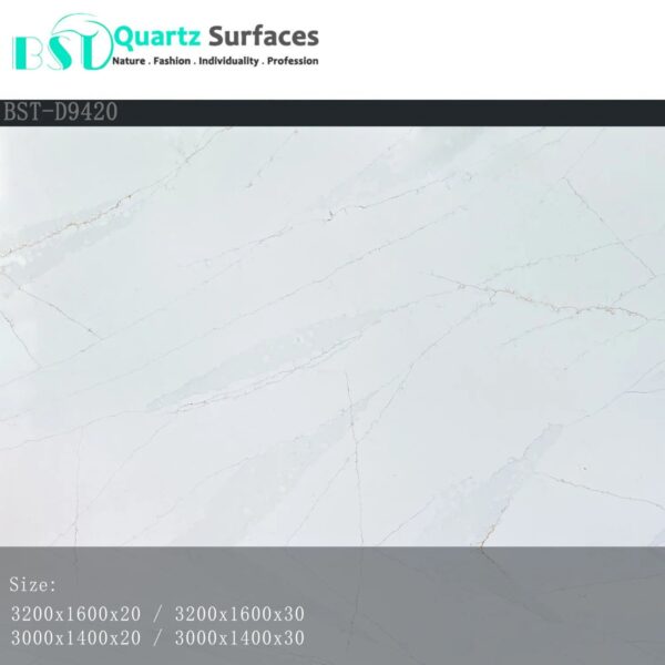 New Look Calacatta lvory - Quartz Stone With Golden Veins Pattern Big Slab Kitchen Countertop - Image 3