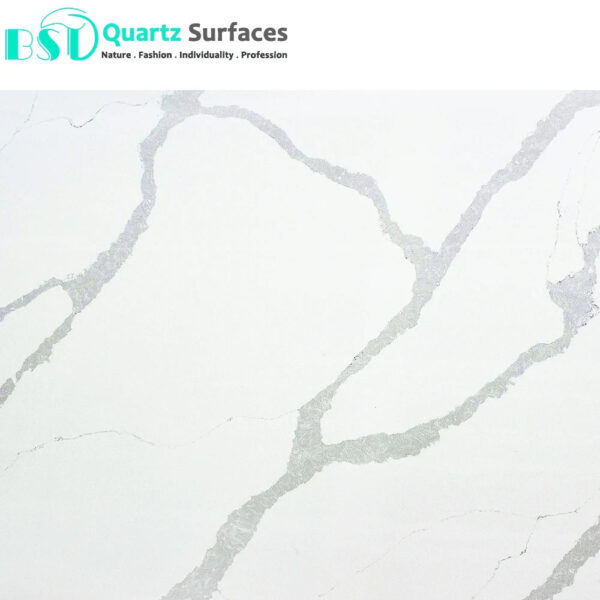 Calacatta Ivory Quartz Stone Foshan Manufacturer Marble Imitation Calacatta white Quartz Stone for Dining Table Top or Bar Top - Image 4