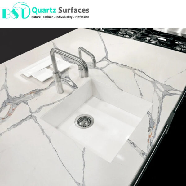 White Calacatta Engineered Quartz Slabs with Moderate Prices High Quality Wholesale Price Tile Countertop - Image 4