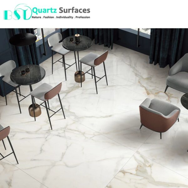 Luxury Modern White & Gold Sintered Stone Tiles Wall Slab Sintered Stone Ceramic Tiles For Countertop Dining Table Wall Basin - Image 4