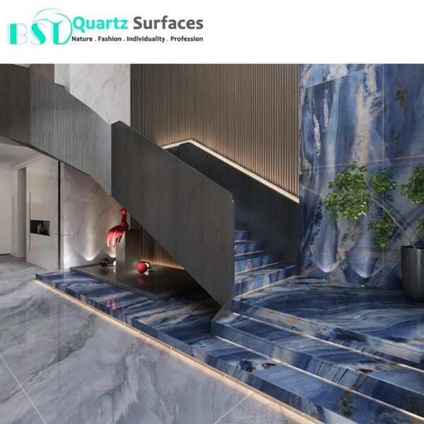 Luxury Modern Blue & Gold Sintered Stone Tiles Wall Slab Sintered Stone Ceramic Tiles For Countertop Dining Table Wall Basin - Image 4