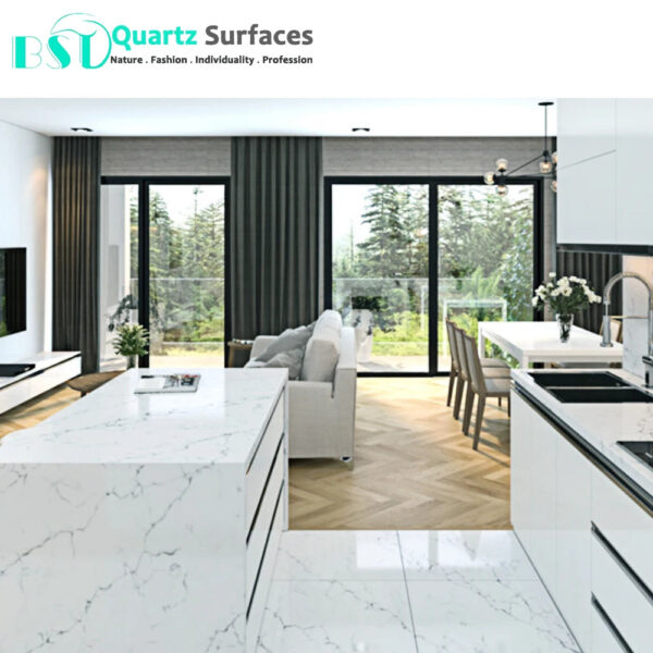 Hot sale Calacatta new design artificial quartz stone factory producing slab and cut to size top/tile countertop - Image 6