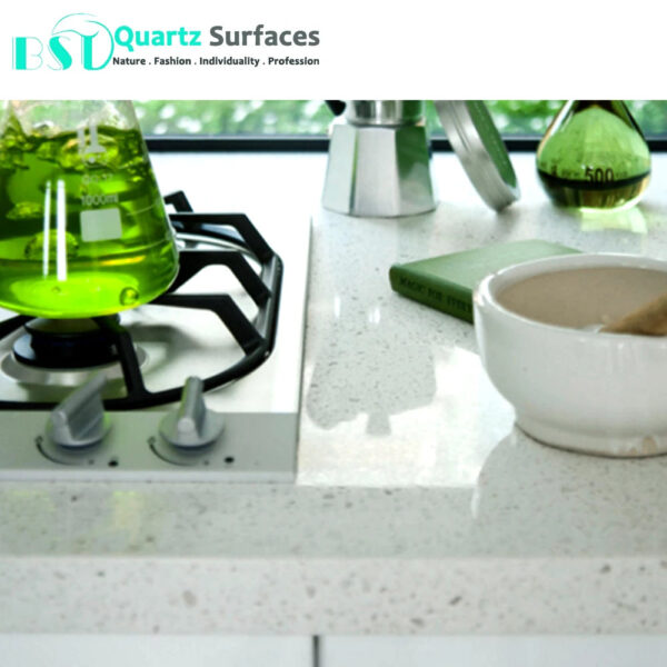 Island Top With White Quartz Polyester Resin White Solid Surface Artificial Stone Slab with Big Chips Porcelain Tile Slab - Image 3