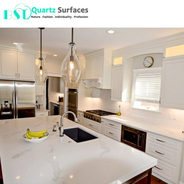 Wholesale Calacatta White Large Artificial Quartz Stone Slab With Grey Veins For Kitchen Countertops