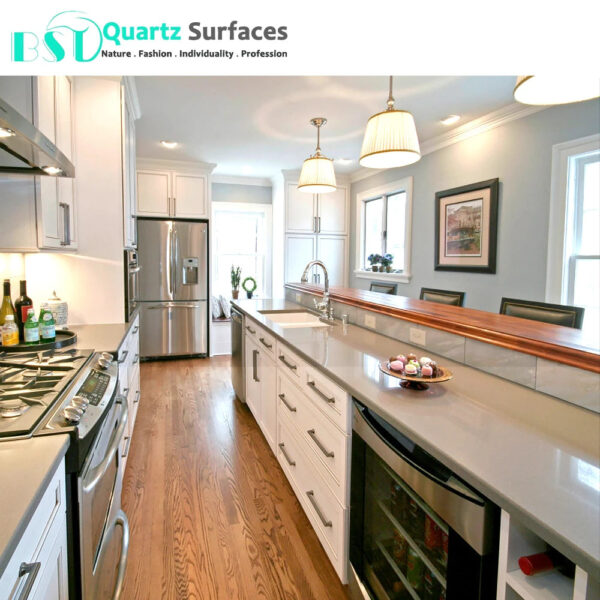 30mm Thickness Grey Solid Surface Quartz Stone Quartz Surfaces Artificial Solid Surface Light Grey Quartz Stone - Image 4
