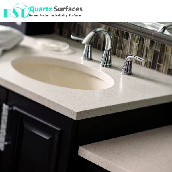 Island Top With White Quartz Polyester Resin White Solid Surface Artificial Stone Slab with Big Chips Porcelain Tile Slab - Image 4