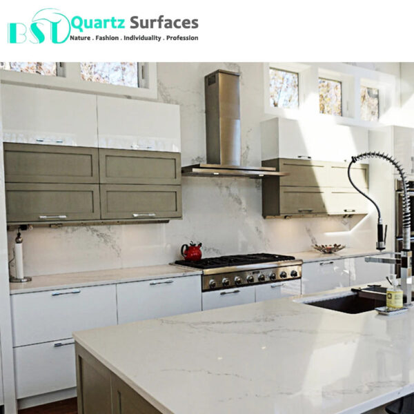 Wholesale Calacatta White Large Artificial Quartz Stone Slab With Grey Veins For Kitchen Countertops - Image 6