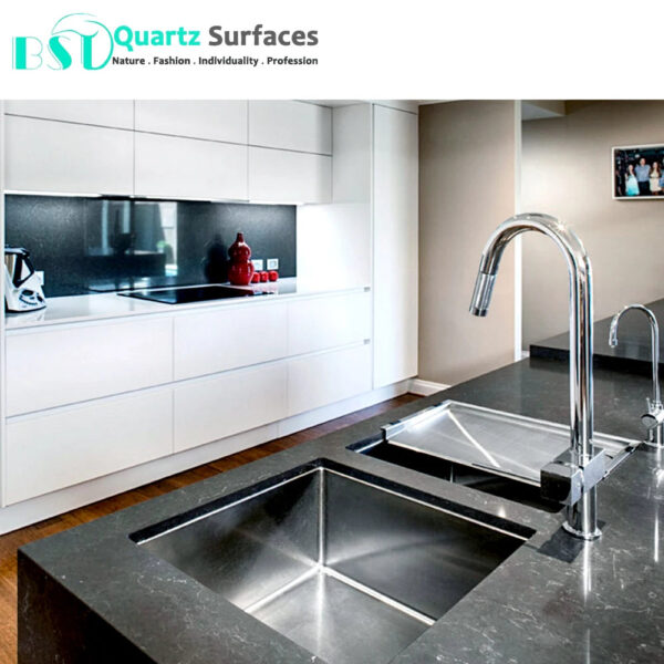 New Product Carrera Black Artificial Quartz Stone Wholesale Quartz Slabs White Calacatta Polished For Kitchen Countertop - Image 5