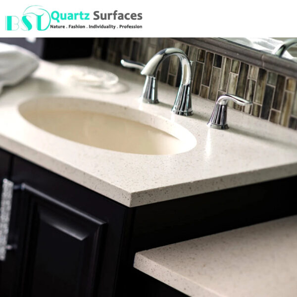 Prefabricated Crystal White Solid Surface Composite Quartz Wall Marble Tiles In Pieces For Kitchen Island Platform - Image 3