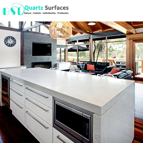 Chinese White Mist Artificial Quartz Stone Kitchen Countertop Pegmatite Collection Thin Slab Black Kitchen Dining Table Worktop - Image 6