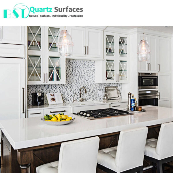 Factory Price Marble Looking Light Grey Artificial Quartz Stone Kitchen Counter Top Island - Image 3
