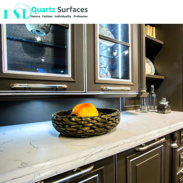Crystal White Color Quartz Stone with Grey Vein  Natural Stone Look Marble Full Polished Glazed Matte Big Slab Sintered Stone