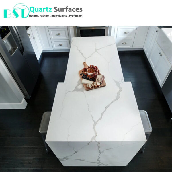 Snow White Body Calcutta Quartz Stone Slabs Calacatta White Quartz Stone Countertops Slabs - Image 5