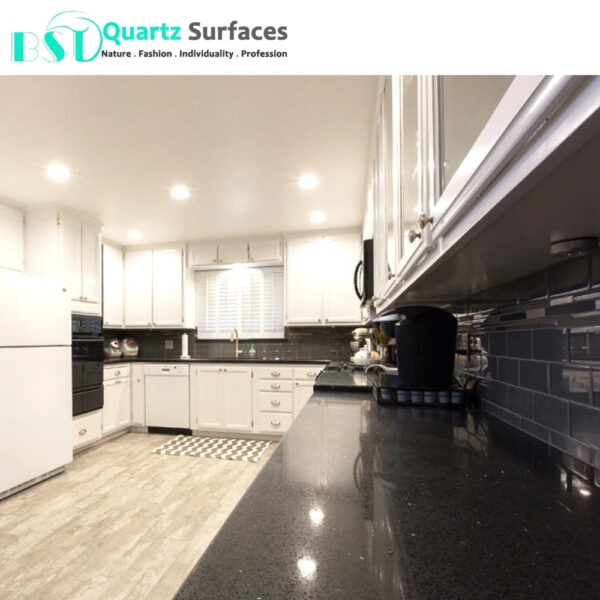 Black Sparkle Quartz Stone for Floor Tiles Stone Island Polished Glazed Marble Porcelain BST Metal Imitation Look CLASSIC Modern - Image 3