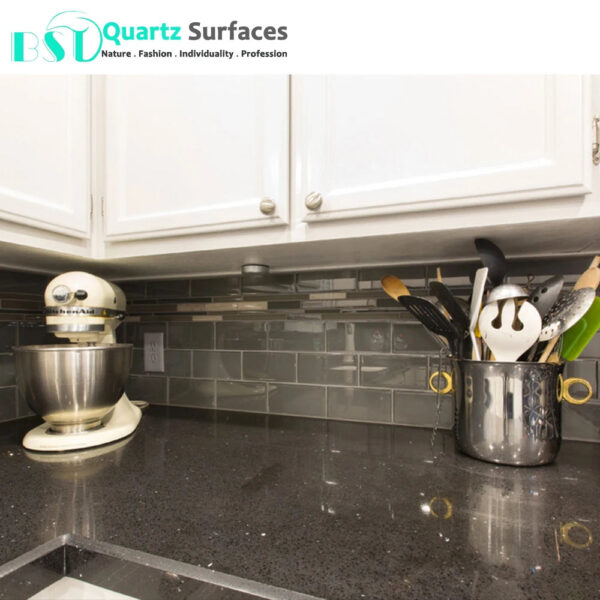 Black Sparkle Quartz Stone for Floor Tiles Stone Island Polished Glazed Marble Porcelain BST Metal Imitation Look CLASSIC Modern - Image 6
