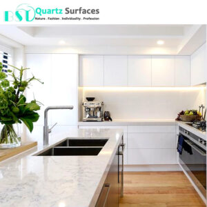 Wholesale Modern Waterfall Edge Carrara White Quartz Kitchen Island Countertops For Sale