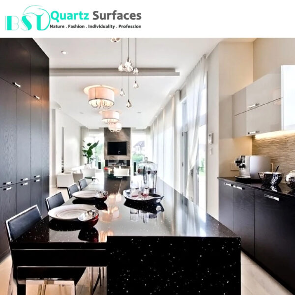 Black Sparkle Quartz Stone for Floor Tiles Stone Island Polished Glazed Marble Porcelain BST Metal Imitation Look CLASSIC Modern - Image 4