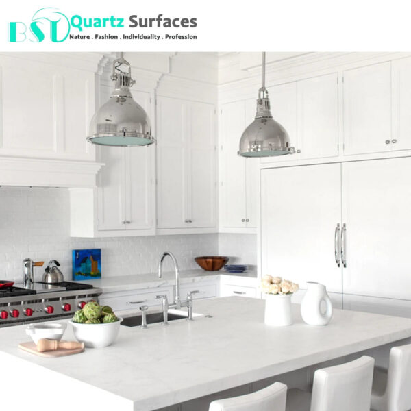 White Carrera Marble Looking Artificial Quartz Stone Slabs with per Square Meter Price