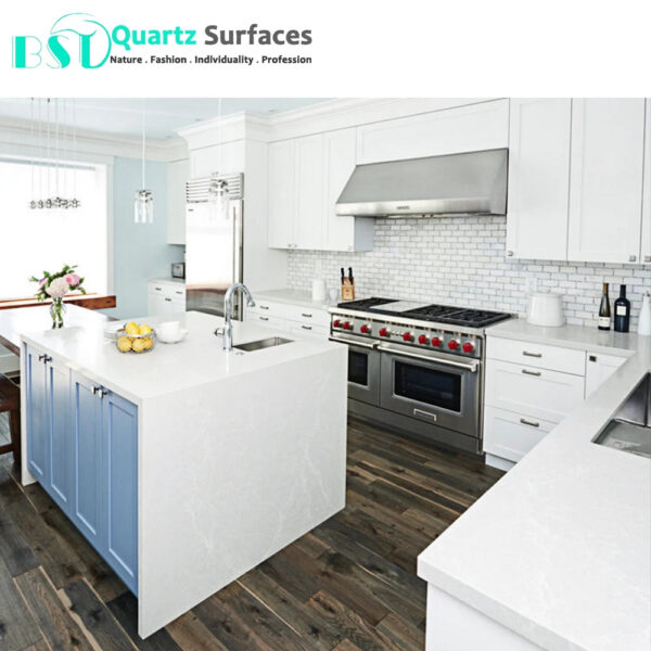 Chinese White Mist Artificial Quartz Stone Kitchen Countertop Pegmatite Collection Thin Slab Black Kitchen Dining Table Worktop - Image 5