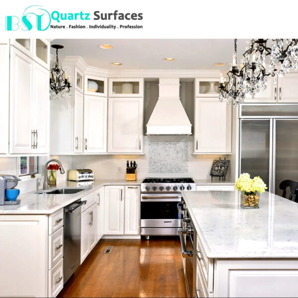 White Carrera Marble Looking Artificial Quartz Stone Slabs with per Square Meter Price - Image 2