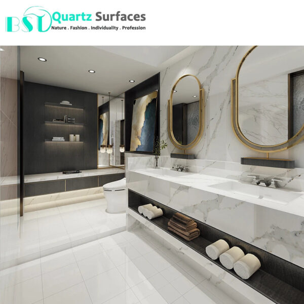 Snow White Body Calcutta Quartz Stone Slabs Calacatta White Quartz Stone Countertops Slabs - Image 6