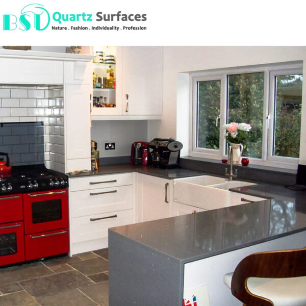 Crystal Grey Mirror Fleck Quartz Stone for Tiles and Countertops