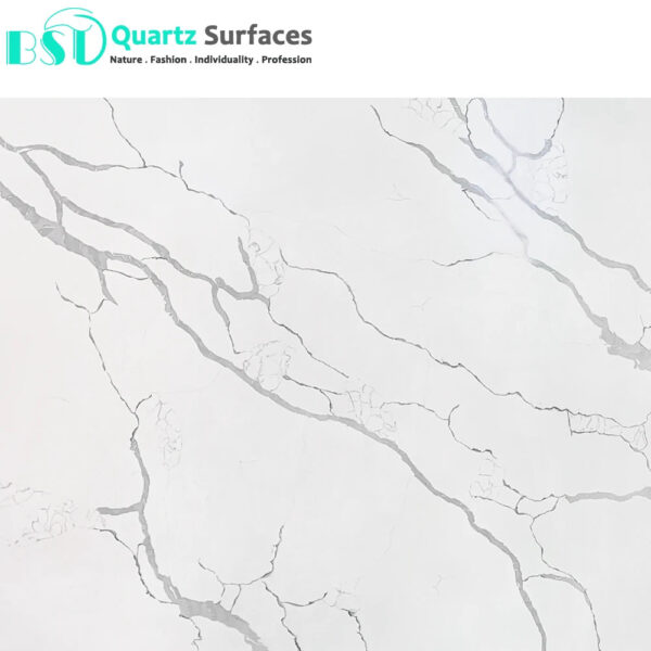 Quartz Plates 127x 64 has a White Background Color and Gray Patterning in it High Grade Kitchen Countertops Quartz Stone Slabs - Image 2