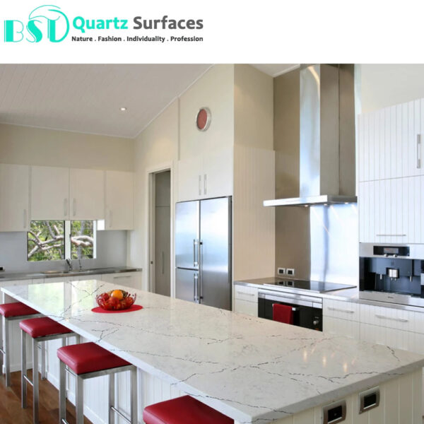 New Look Sereno Bianco Manufacturer Brownish Quartz Stone Slab with Grey Veins for Countertops Available Quickly - Image 3