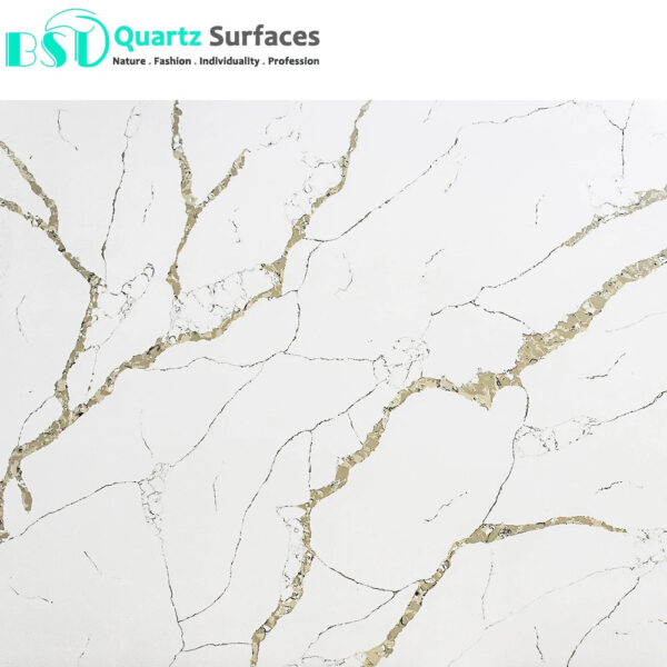 Calacatta Ivory Quartz Stone Foshan Manufacturer Marble Imitation Calacatta white Quartz Stone for Dining Table Top or Bar Top - Image 2