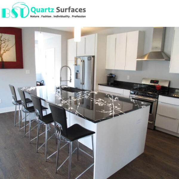 Marble Look Black Quartz Slabs for Window Sill Wholesale Price Polished Table Top White Calacatta Quartz Tiles - Image 5