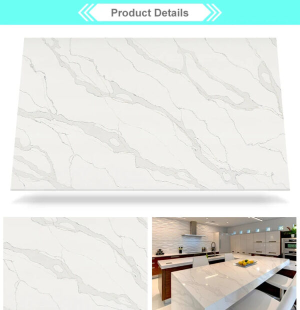 Island Top With Calacatta White Quartz Stone Slab with Gold Veins Quartz Slab Artificial Calacatta Quartz Countertop - Image 6