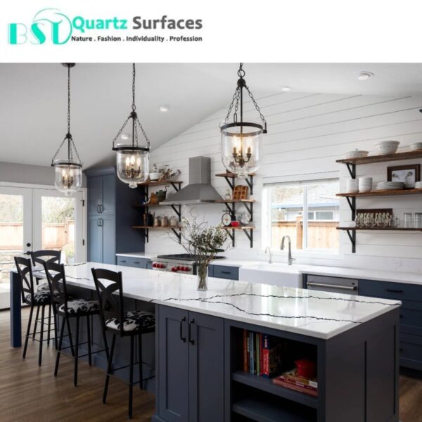 Nordic Storm Calacatta Quartz Stone Super jumbo For Kitchen Island Quartz Plates Gray Patterning in it High Grade Counte - Image 2