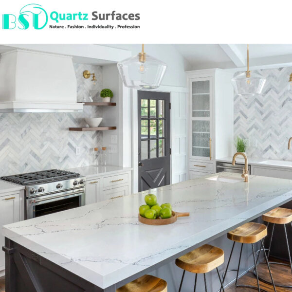 Kitchen Quartz Marble White Gray with Texture Looks Natural Marble Countertops Slabs Kitchen Cabinets