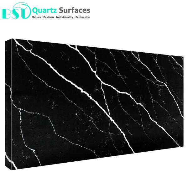 Black Body Artificial Quartz Stone with White Veins Quartz Tiles Artificial Stone - Image 2
