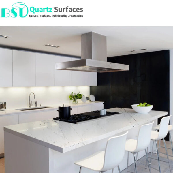 White Calacatta Artificial Quartz Stone Slab with Polished/Matte/Lichi Surfaces - Image 6