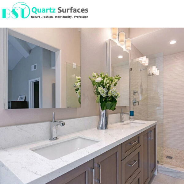 New Look Misty White Manufacturer Brownish Quartz Stone Slab with Grey Veins for Countertops Available Quickly