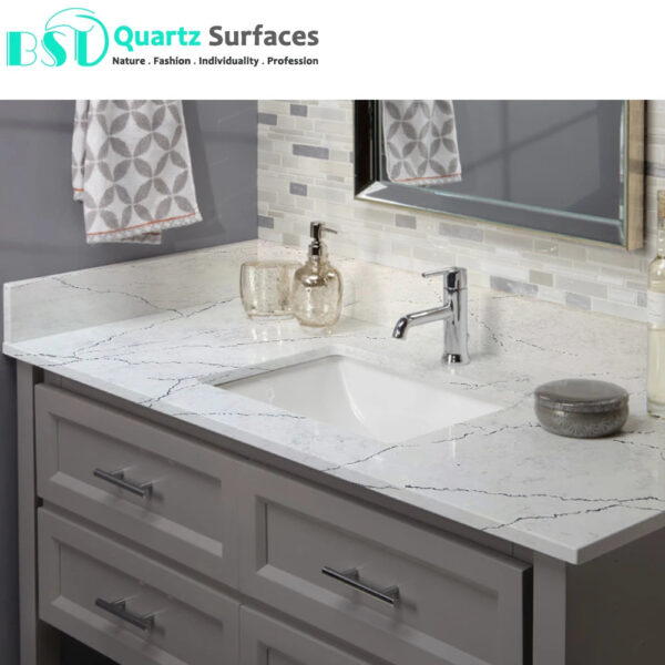 New Look Sereno Bianco Manufacturer Brownish Quartz Stone Slab with Grey Veins for Countertops Available Quickly - Image 2
