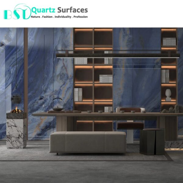 Luxury Modern Blue & Gold Sintered Stone Tiles Wall Slab Sintered Stone Ceramic Tiles For Countertop Dining Table Wall Basin