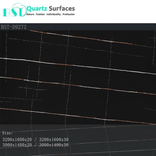 Black Gold Artificial Quartz Stone Jumbo Slab139"x79" in it High Grade Kitchen Countertops Quartz Stone Slabs - Image 5