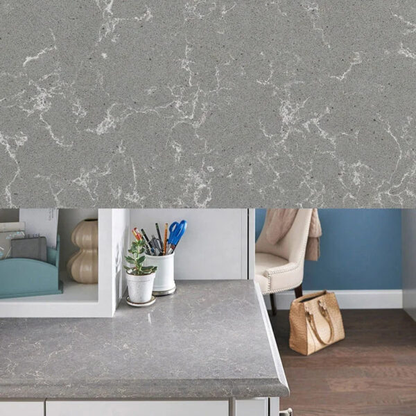 Kitchen Artificial Quartz Marble Granite Stone Carrara White Calacatta Vanity Quartz Countertop with Grey Veins - Image 2