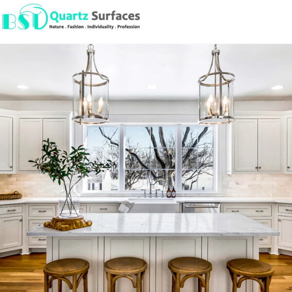 New Look Misty White Manufacturer Brownish Quartz Stone Slab with Grey Veins for Countertops Available Quickly - Image 2