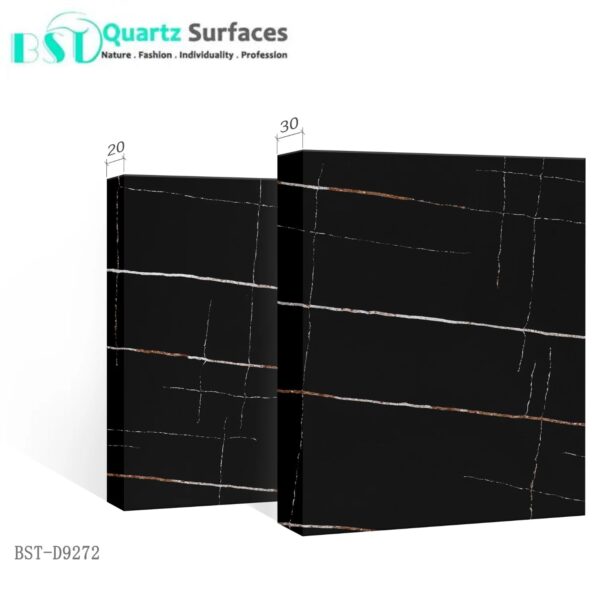 Black Gold Artificial Quartz Stone Jumbo Slab139"x79" in it High Grade Kitchen Countertops Quartz Stone Slabs - Image 6