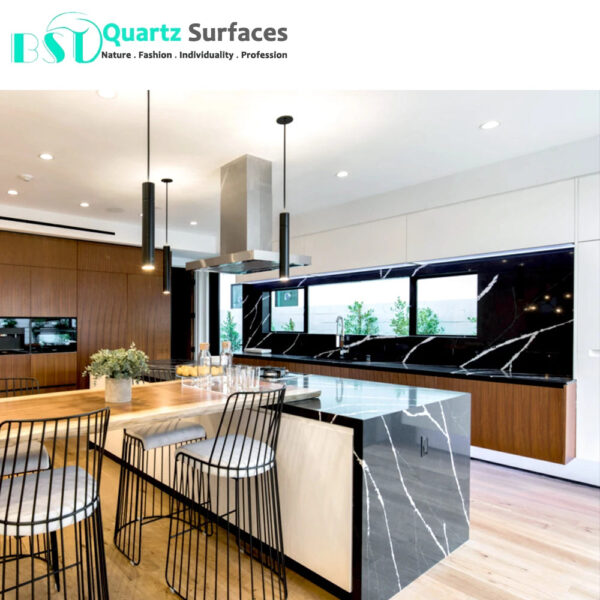 Calacatta Marquina Quartz Stone Foshan Manufacturer Black Quartz Stone for Kitchen Countertop - Image 6