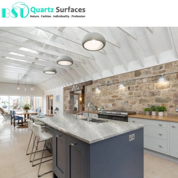 Arabetto Dark - Luxury Quartz Kitchen Top  Prefab Quartz Island Countertops with Multi-Colored Veins - Image 2